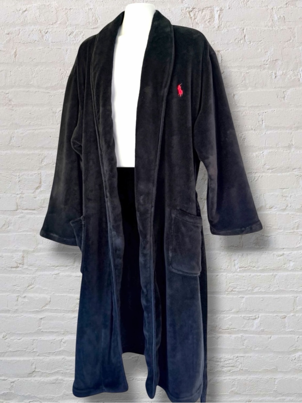 Polo Ralph Lauren Men’s Plush Fleece Bath Robe L/XL Black Red Pony Logo